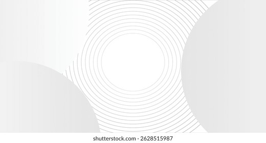 O plano de fundo abstrato geométrico branco sobrepõe a camada no espaço brilhante com a decoração de efeito de linhas. Design gráfico moderno elemento círculos conceito de estilo para banner, artes vetoriais modernas