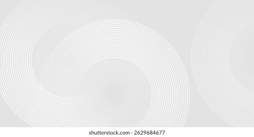 White geometric abstract background overlap layer on bright space with lines effect decoration. Modern graphic design element circles style concept for banner.