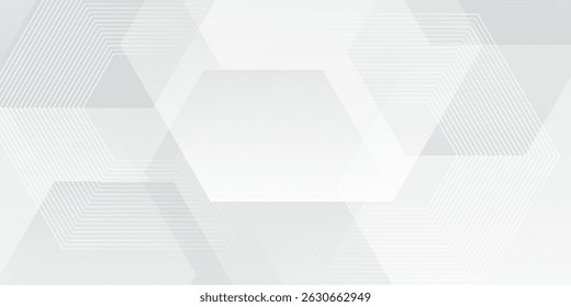White geometric abstract background overlap layer on bright space with lines effect decoration. Modern graphic design element hexagons style concept for banner, flyer, card, cover, or brochure