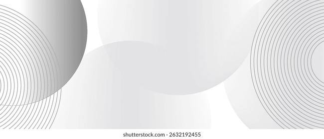 White geometric abstract background overlap layer on bright space with lines effect decoration. Modern graphic design element circles style concept for banner.