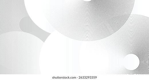 White geometric abstract background overlap layer on bright space with lines effect decoration. Modern graphic design element circles style concept for banner.