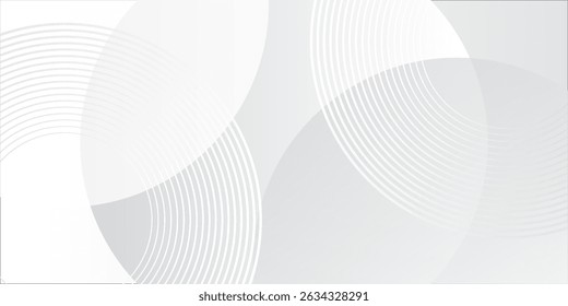 White geometric abstract background overlap layer on bright space with lines effect decoration. Modern graphic design element circles style concept for banner.