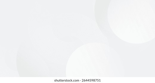 O plano de fundo abstrato geométrico branco sobrepõe a camada no espaço brilhante com a decoração de efeito de linhas. Estilo de círculos de elemento de design simples bom