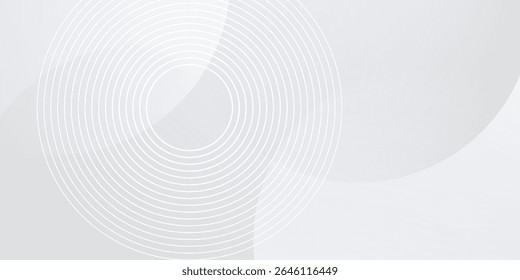 White geometric abstract background overlap layer on bright space with lines effect decoration. Modern graphic design element circles style concept for banner.