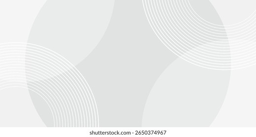 White geometric abstract background overlap layer on bright space with lines effect decoration. Modern graphic design element circles style concept for banner.