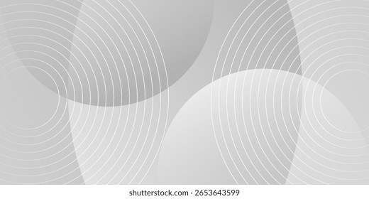 White geometric abstract background overlap layer on bright space with lines effect decoration. Modern graphic design element circles style concept for banner.