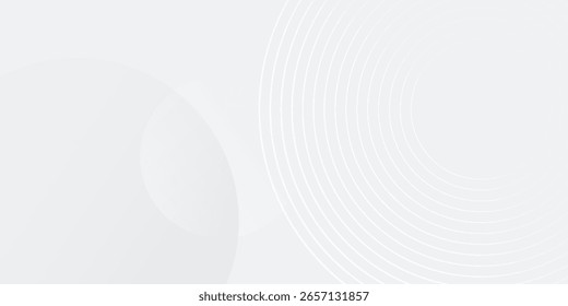 O plano de fundo abstrato geométrico branco sobrepõe a camada no espaço brilhante com círculos de efeito de linhas simples