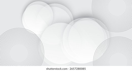 White geometric abstract background overlap layer on bright space with lines effect decoration. Modern graphic design element circles style concept for banner, modern vector arts