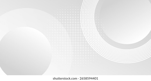 White geometric abstract background overlap layer on bright space with lines effect decoration. Modern graphic design element circles style concept for banner.