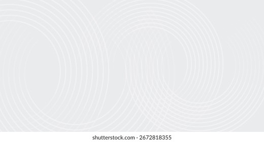 White geometric abstract background overlap layer on bright space with lines effect decoration. Modern graphic design element circles style concept for banner.