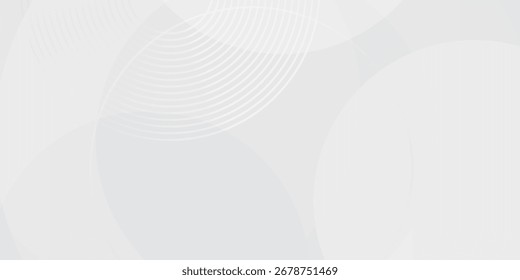 White geometric abstract background overlap layer on bright space with lines effect decoration. Modern graphic design element circles style concept for banner.