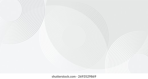 O plano de fundo abstrato geométrico branco sobrepõe a camada no espaço brilhante com a decoração de efeito de linhas. Design gráfico moderno elemento círculos conceito de estilo para banner, artes vetoriais modernas