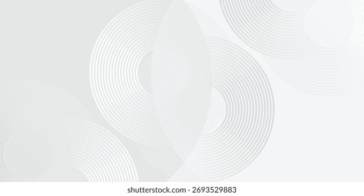 White geometric abstract background overlap layer on bright space with lines effect decoration. Modern graphic design element circles style concept for banner, modern vector arts