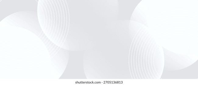 White geometric abstract background overlap layer on bright space with lines effect decoration. Modern graphic design element circles style concept for banner.