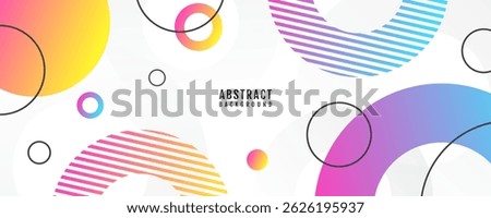 White geometric abstract background overlap layer on bright space with colorful circles effect decoration. Modern graphic design element cutout style concept for web, flyer, card, or brochure cover