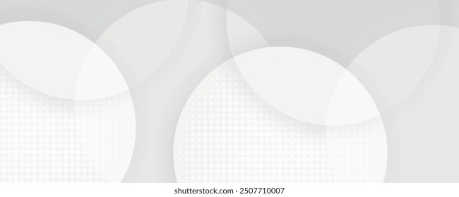 White geometric abstract background overlapping layers on bright space with dot effect decoration. Circle style concept