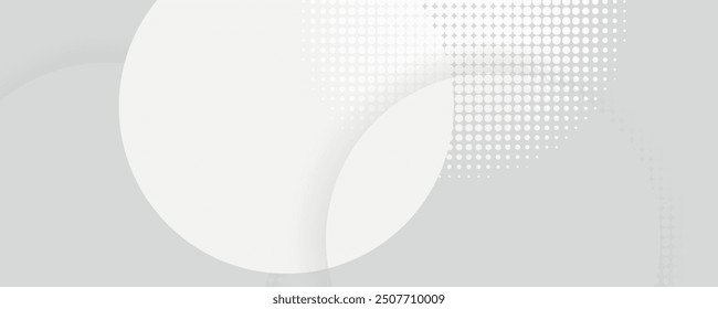 White geometric abstract background overlapping layers on bright space with dot effect decoration. Circle style concept
