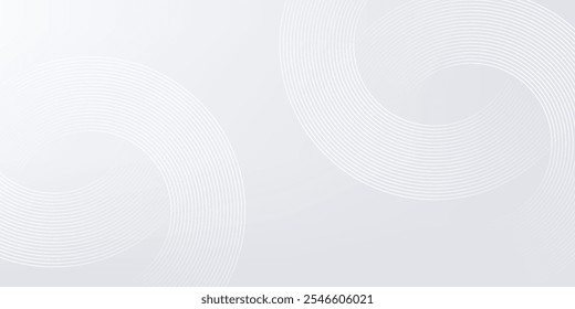 White geometric abstract background overlapping layers on bright space with line effect decoration. Circle style concept modern graphic design element for banner, flyer, card. vector