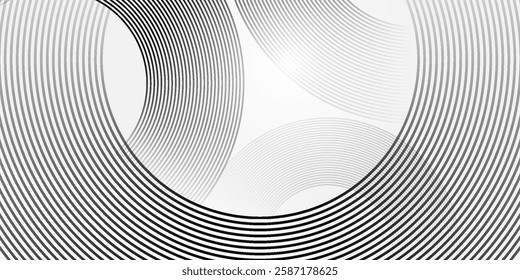 White geometric abstract background overlapping layers on bright space with line effect decoration. Circle style concept modern graphic design element