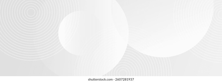White geometric abstract background with overlapping circles on a bright surface, enhanced by linear effects. Modern design concept ideal for banners and presentations.