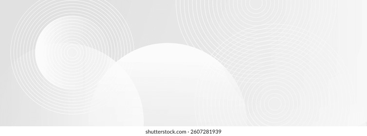 White geometric abstract background with overlapping circles on a bright surface, enhanced by linear effects. Modern design concept ideal for banners and presentations.