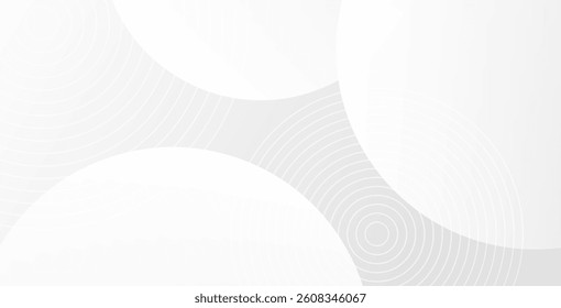 White geometric abstract background with overlapping circles on a bright surface, enhanced by linear effects. Modern design concept ideal for banners and presentations.