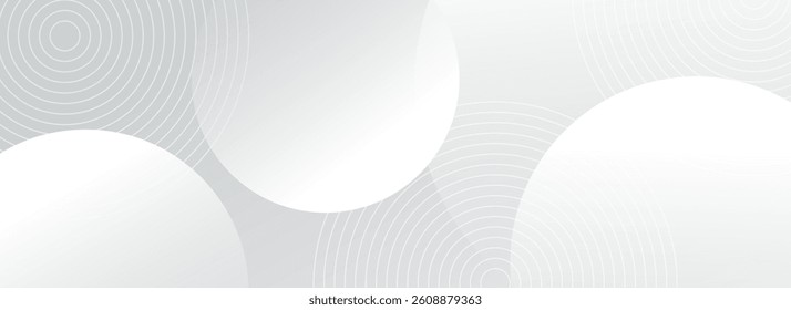 White geometric abstract background with overlapping circles on a bright surface, enhanced by linear effects. Modern design concept ideal for banners and presentations.