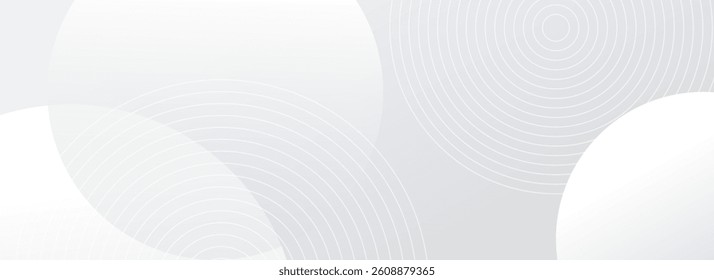 White geometric abstract background with overlapping circles on a bright surface, enhanced by linear effects. Modern design concept ideal for banners and presentations.