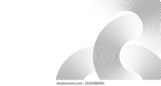 White geometric abstract background overlapping layers on bright space with line effect decoration. Circle style concept modern graphic design element for banner, flyer, card.