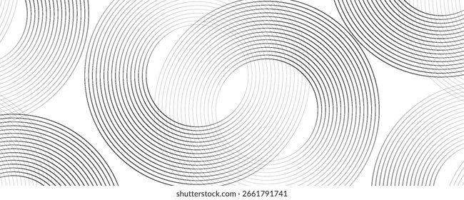White geometric abstract background overlapping layers on bright space with line effect decoration. Circle style concept modern graphic design element for banner, flyer, card