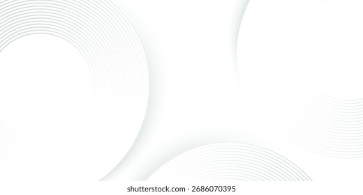 Fundo abstrato geométrico branco sobrepondo camadas no espaço brilhante com decoração de efeito de linha. Conceito de estilo de círculo moderno