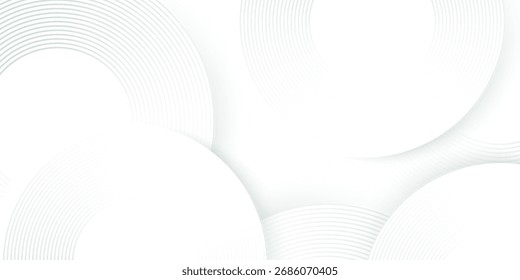White geometric abstract background overlapping layers on bright space with line effect decoration. Circle style concept modern