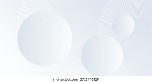 Fondo abstracto geométrico blanco con círculos superpuestos en una superficie brillante, realzado por efectos lineales. Concepto de diseño moderno ideal para Anuncios y presentaciones.