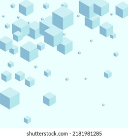 White Geometric Background Blue Vector. Box Particles Design. Monochrome Block Special Card. Simple Template. Blue-gray Symbol Cubic.