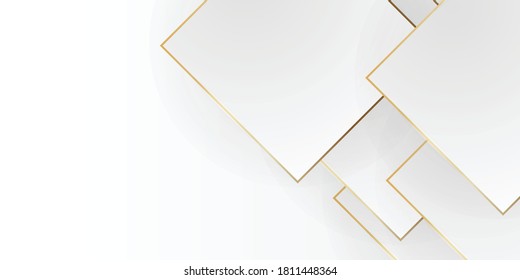 Weißer geometrischer Hintergrund mit Kopienraum für Präsentationsdesign. Luxuriöser Hintergrund, abstrakte Dekoration, goldenes Muster, 3D-Vektorgrafik. Kann in Cover-Design, Buchdesign, Banner verwendet werden