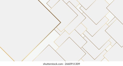Fondo geométrico blanco con espacio de copia para el diseño de la presentación. Vector abstracto elegante patrón de fondo blanco y oro. Textura de cuadrados y líneas. Composición de Formas dinámicas. Vector Eps10.
