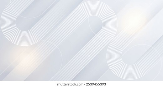 Fundo geométrico branco com camada sobreposta com linhas dinâmicas brilhantes e efeito de luz suave para ilustração vetorial de conceito de design futurista, tecnologia, minimalista e elegante.