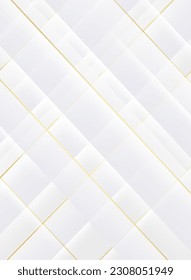 Fondo geométrico blanco con líneas doradas.