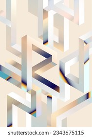 White geometric background of Isometric 3D lines. Abstract vector cover.