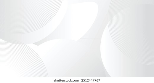 O plano de fundo geométrico branco sobrepõe a camada no espaço brilhante com a decoração de efeito de linhas. Design gráfico moderno circula o conceito de estilo para banner. Vetor abstrato