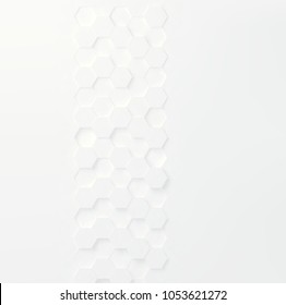 White geometric decorative element, hexagonal line background, vector pattern