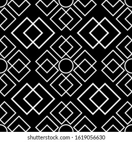 White geometric elements on black seamless  background. Vector illustration
