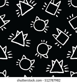 white geometric figures cat face fun pattern line art