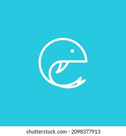 white geometric line little fish logo vector design illustration