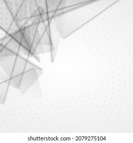 White Geometric Minimalist Vektor Grauer Hintergrund. Minimales Magazin. Transparente moderne Dreieckskarte. Abstrakter Katalog.