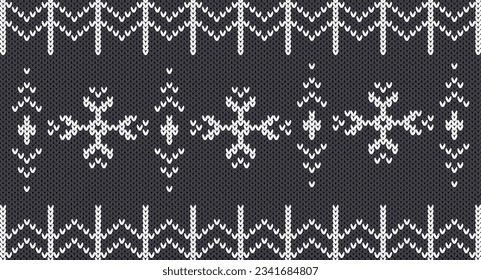 White geometric on gray knitting pattern, Festive Sweater Design, Halloween knitted,  Seamless Knitted Pattern