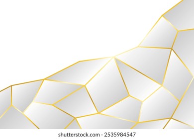 White Geometric Pattern Background With Gold Lines. Abstract Business Banner. Technology Wallpaper. Vector Illustration. Futuristic. Minimal. Luxury