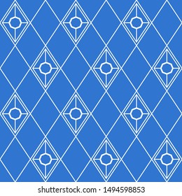 White geometric pattern with rhombuses on a blue background. Trendy seamless print with cornflower background.