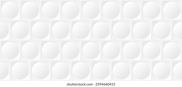 White geometric pattern with squares and circles. Abstract white background or wallpaper