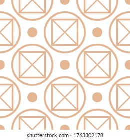 White geometric print on beige seamless background. Vector illustration